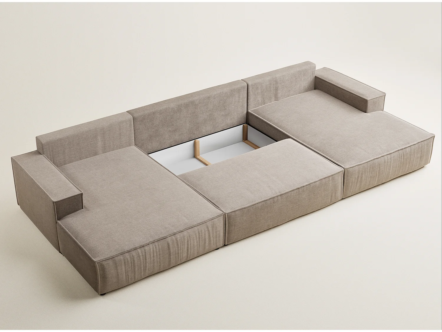 Canapé d'angle panoramique avec fonction lit en tissu chenille brun gris KYOTO