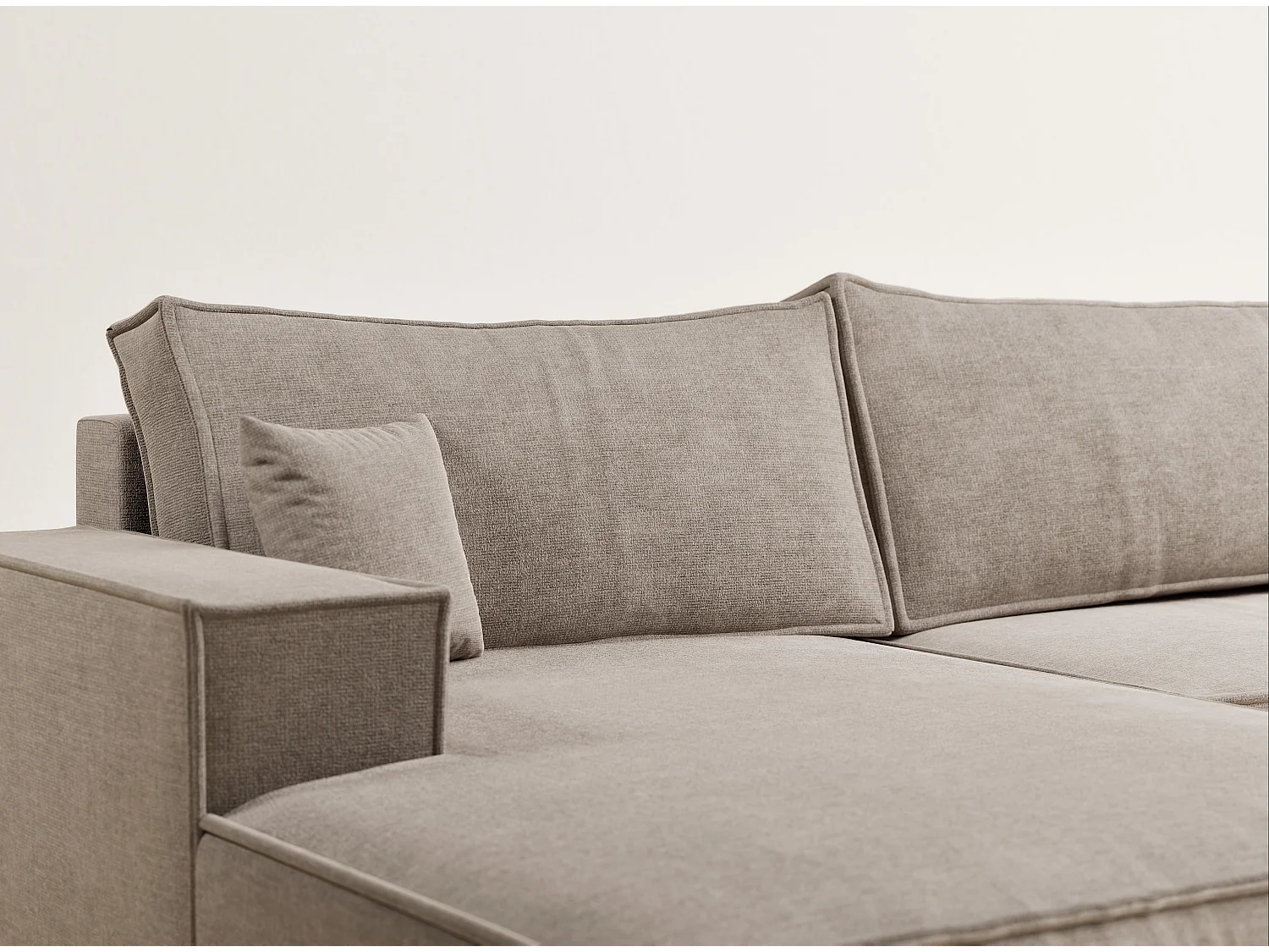 Canapé d'angle panoramique avec fonction lit en tissu chenille brun gris KYOTO