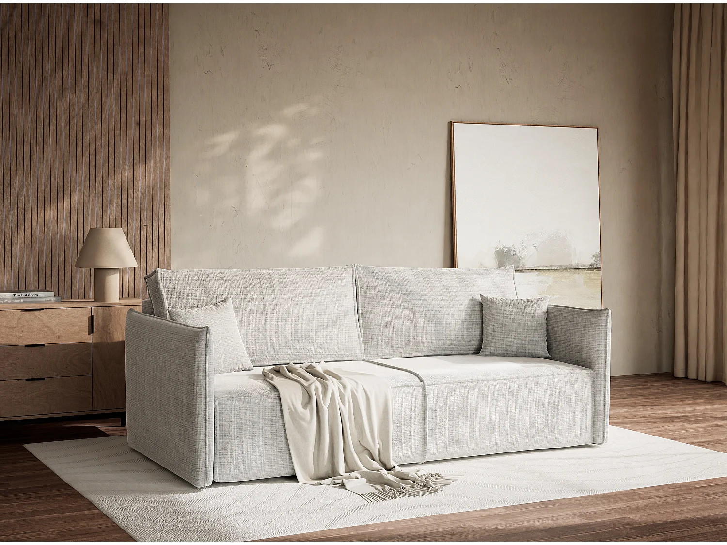 Canapé 3 places convertible en tissu chenille gris OBRA