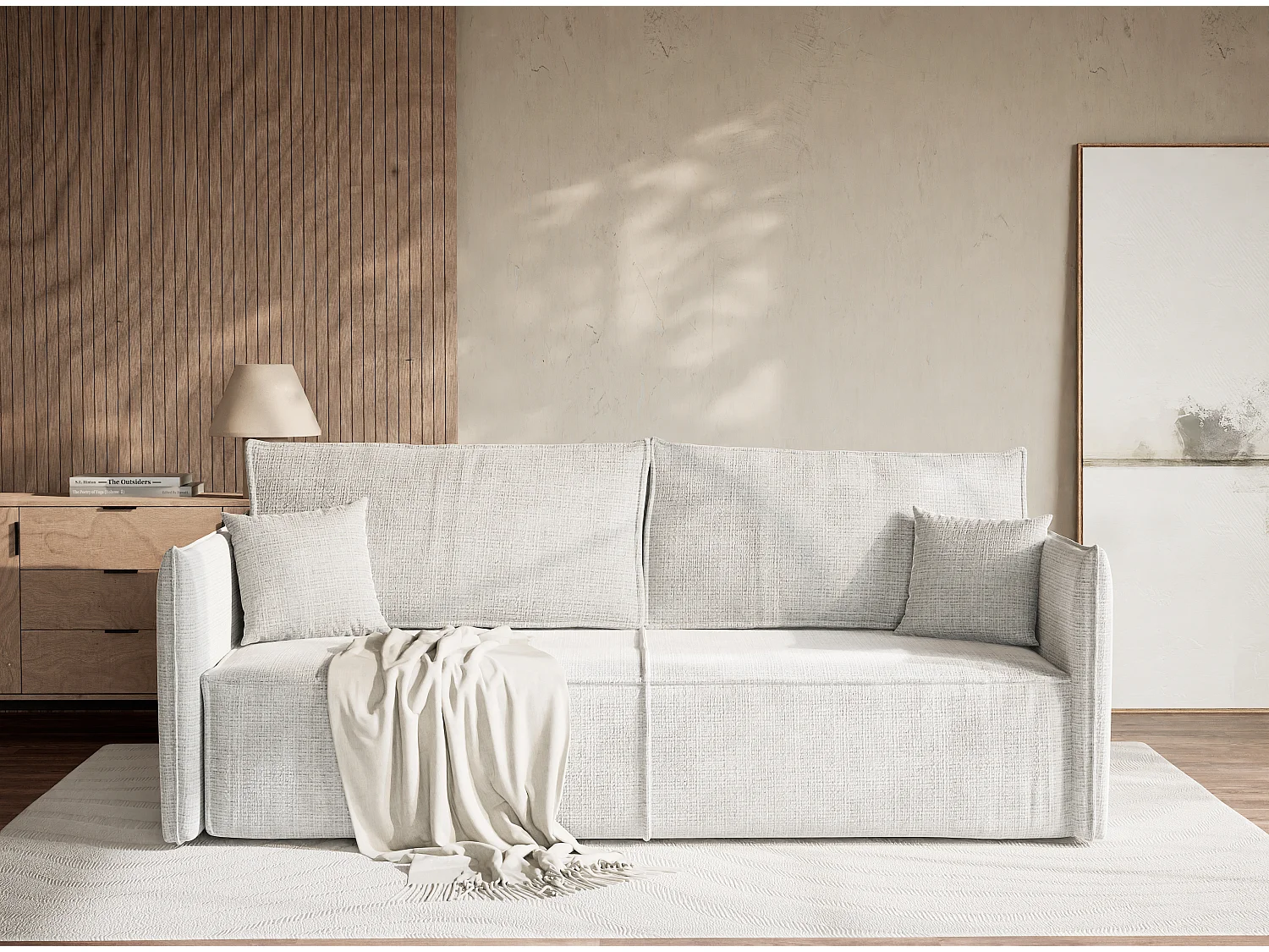 Canapé 3 places convertible en tissu chenille gris OBRA