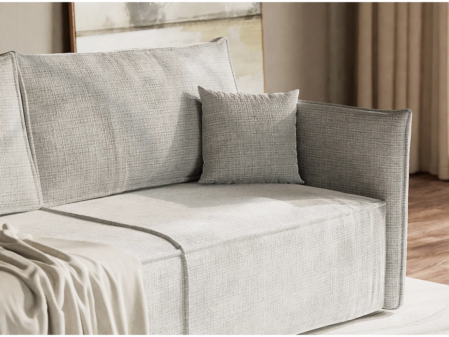 Canapé 3 places convertible en tissu chenille gris OBRA