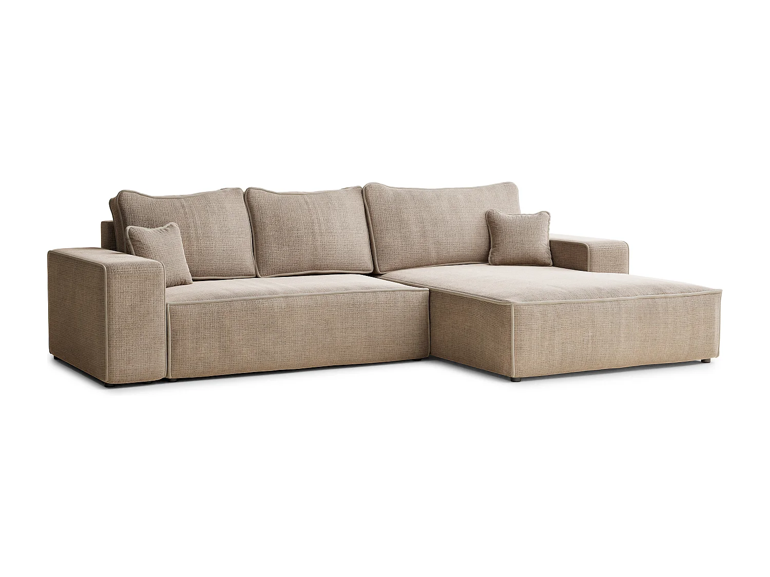 Canapé d'angle droit convertible en tissu chenille beige MODO