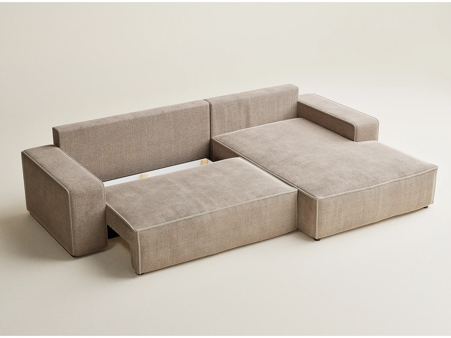 Canapé d'angle droit convertible en tissu chenille beige MODO