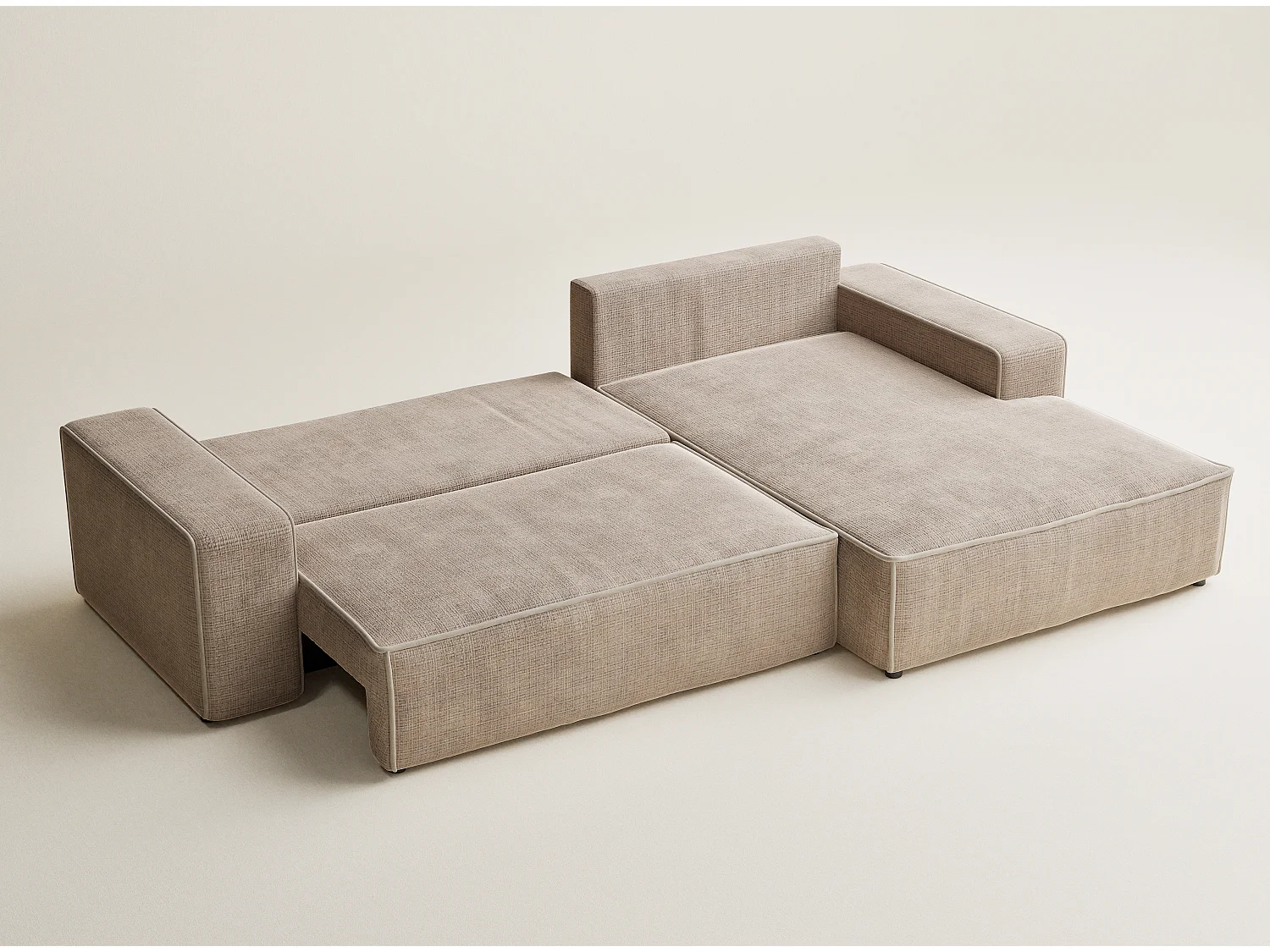 Canapé d'angle droit convertible en tissu chenille beige MODO