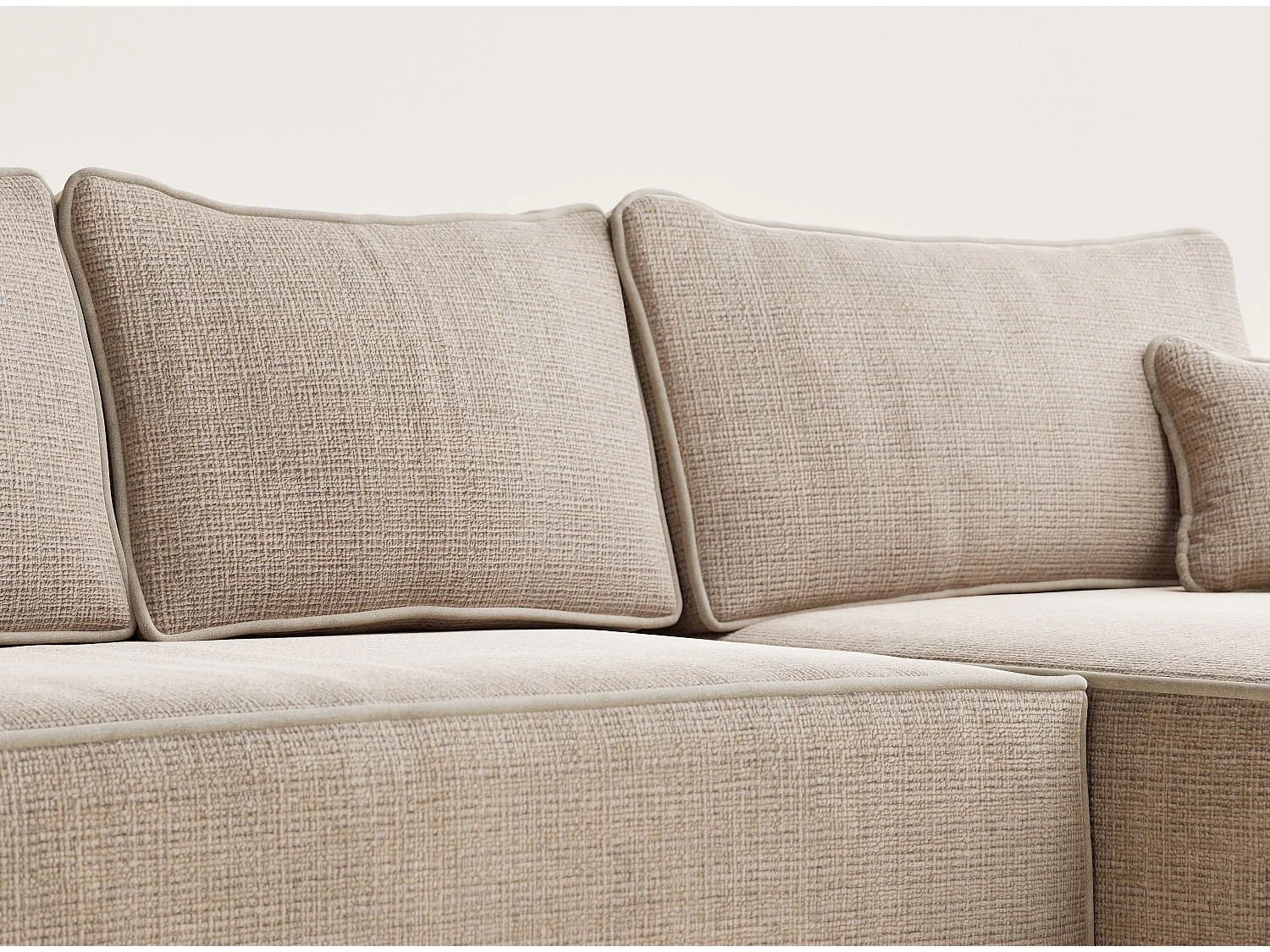 Canapé d'angle droit convertible en tissu chenille beige MODO