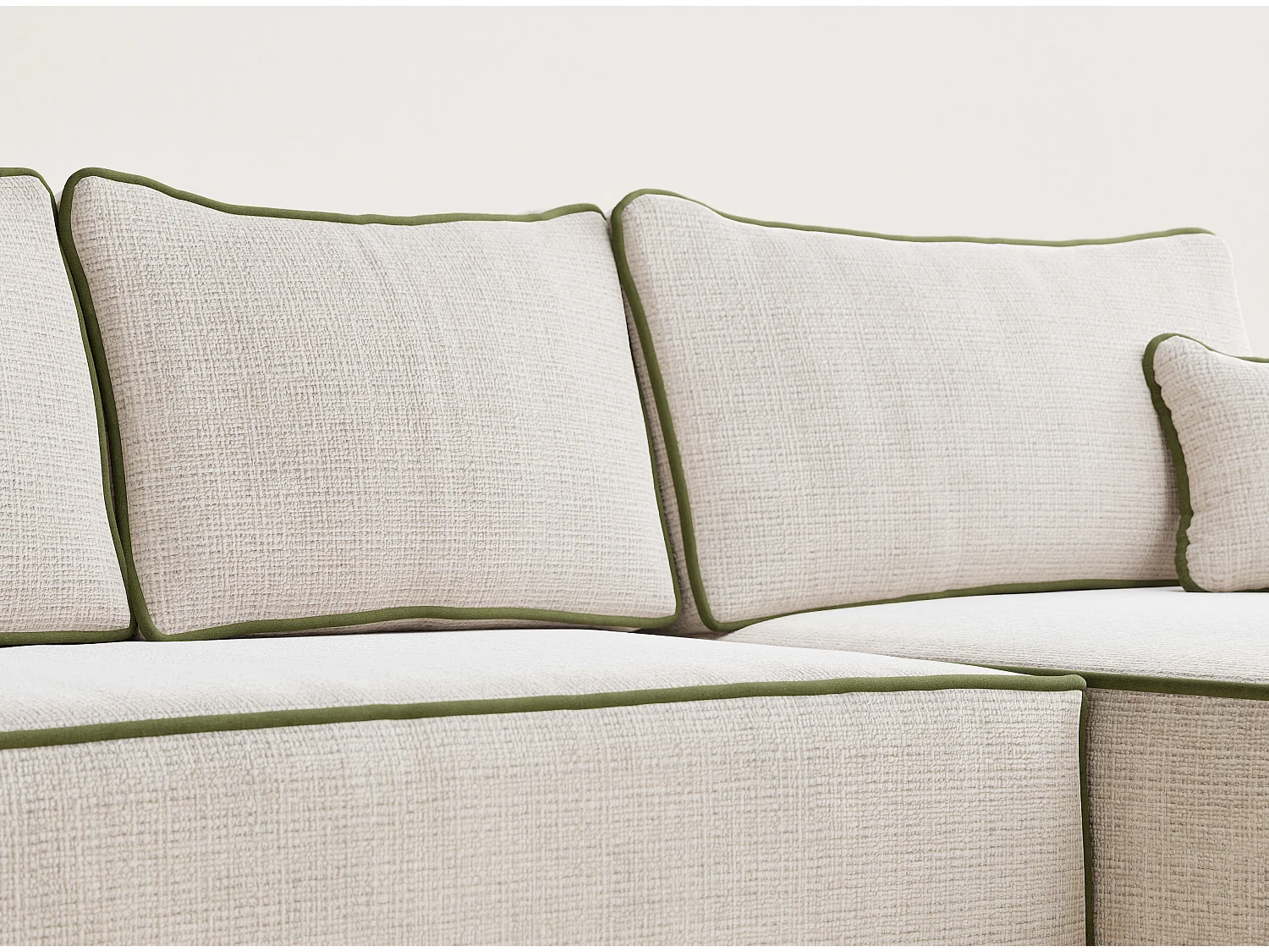 Canapé d'angle droit convertible en tissu chenille creme-vert olive MODO