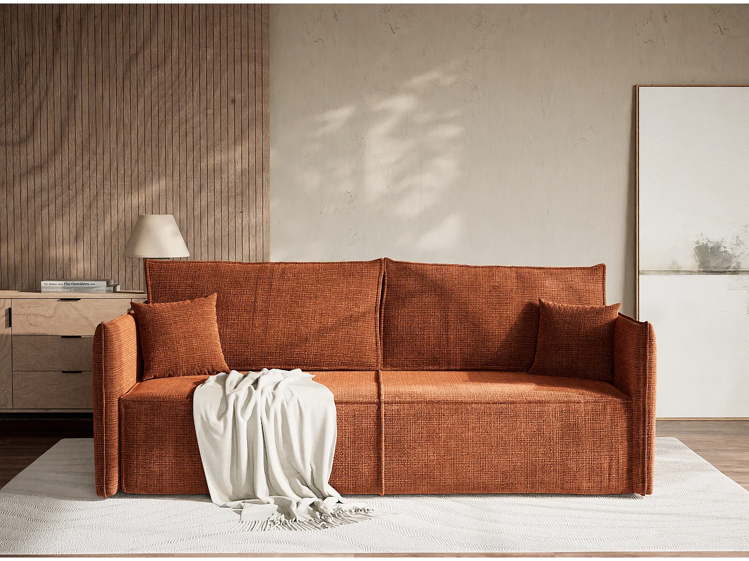 Canapé 3 places convertible en tissu chenille cuivre OBRA