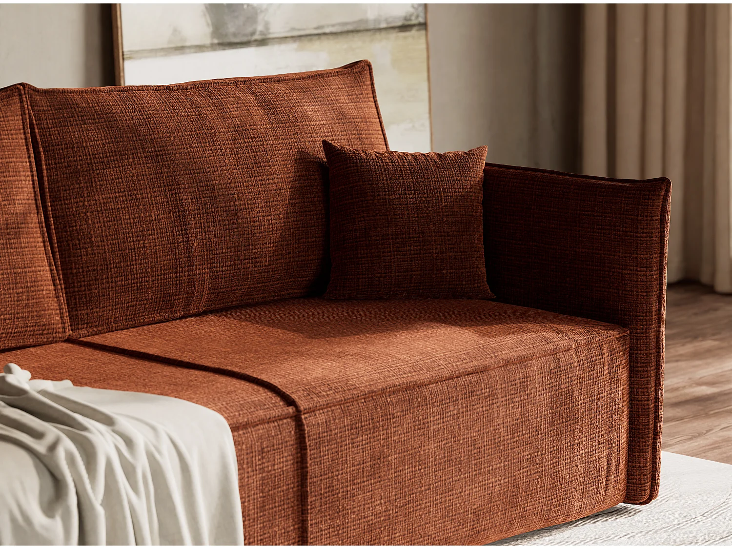 Canapé 3 places convertible en tissu chenille cuivre OBRA