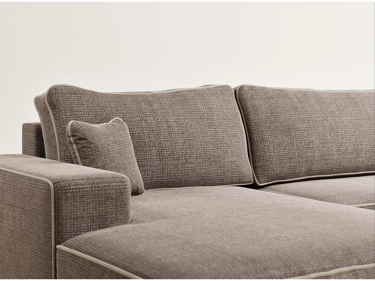 Canapé d'angle panoramique convertible en tissu chenille brun-beige DESEO