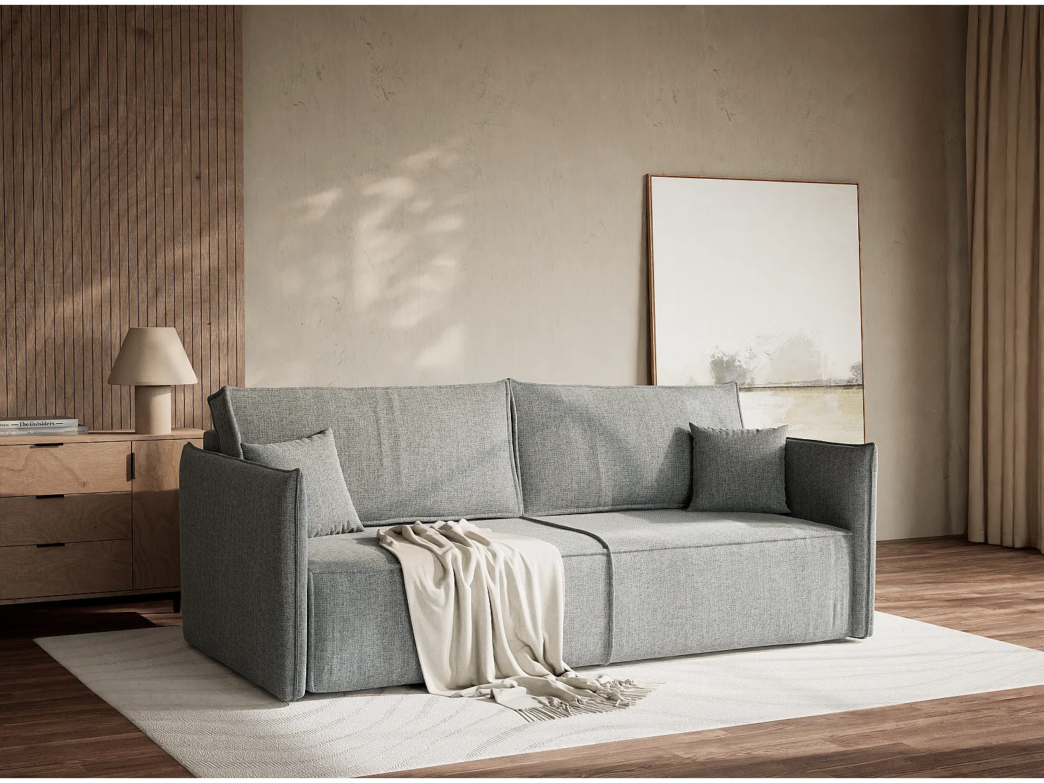 Sofa 3-Sitzer mit Schlaffunktion - Webstoff - blau grau - OBRA