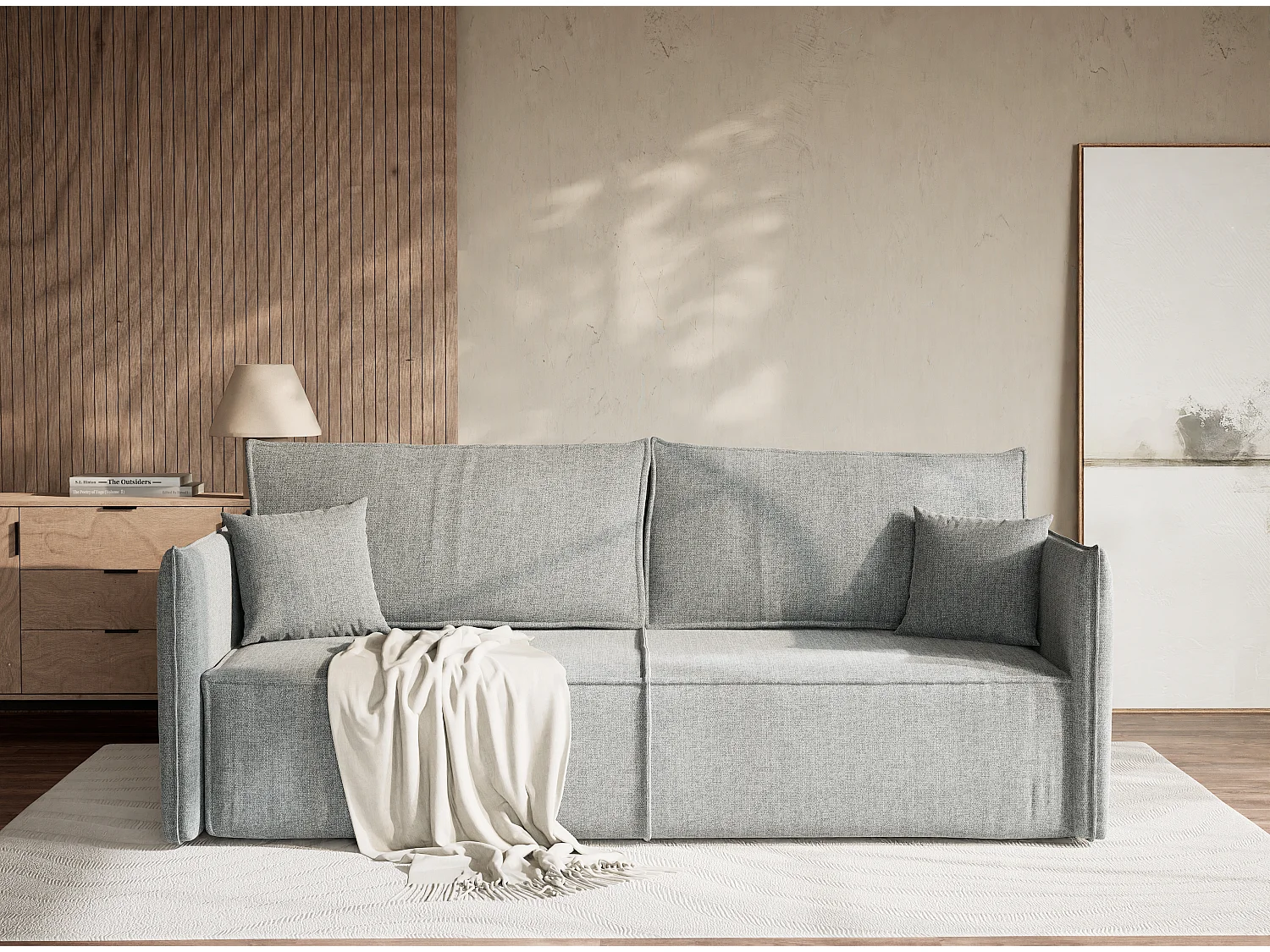 Sofa 3-Sitzer mit Schlaffunktion - Webstoff - blau grau - OBRA