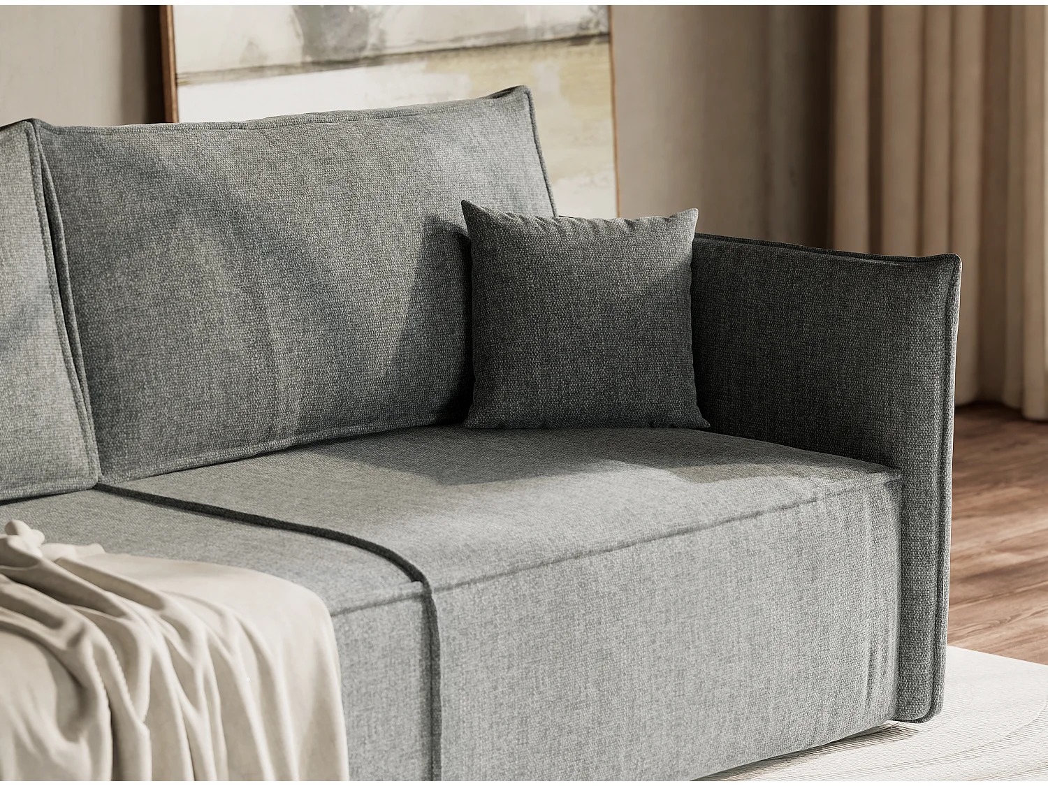 Sofa 3-Sitzer mit Schlaffunktion - Webstoff - blau grau - OBRA