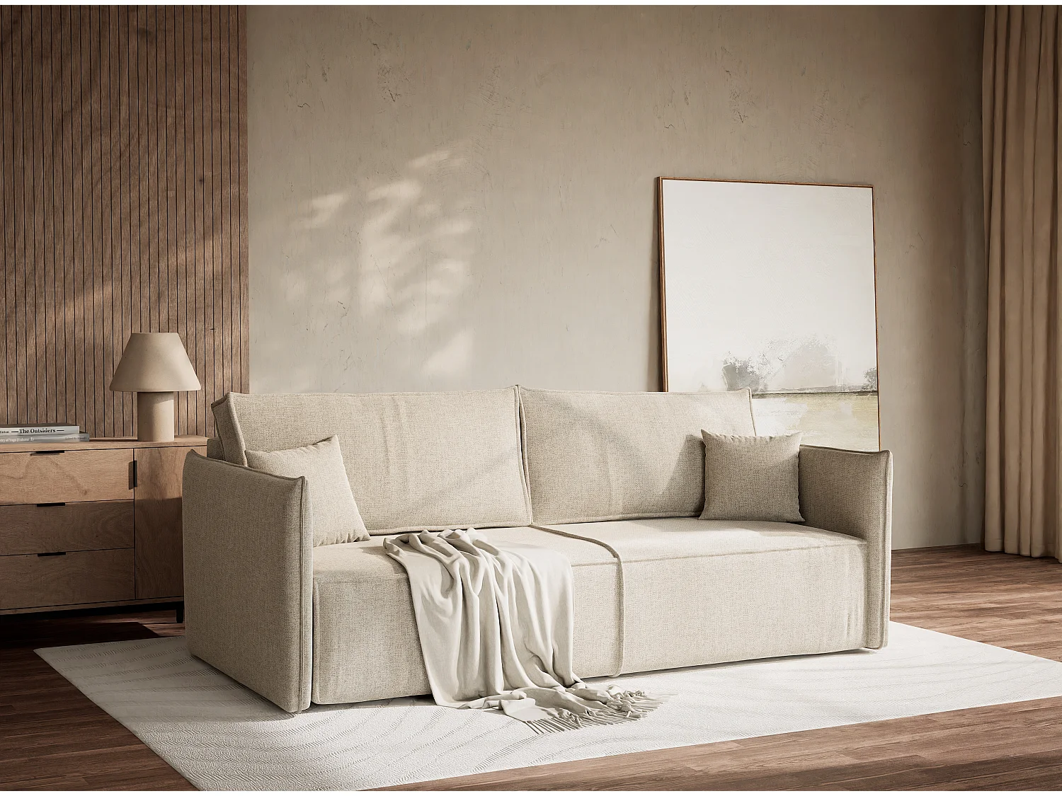 Sofa 3-Sitzer mit Schlaffunktion - Webstoff - beige - OBRA