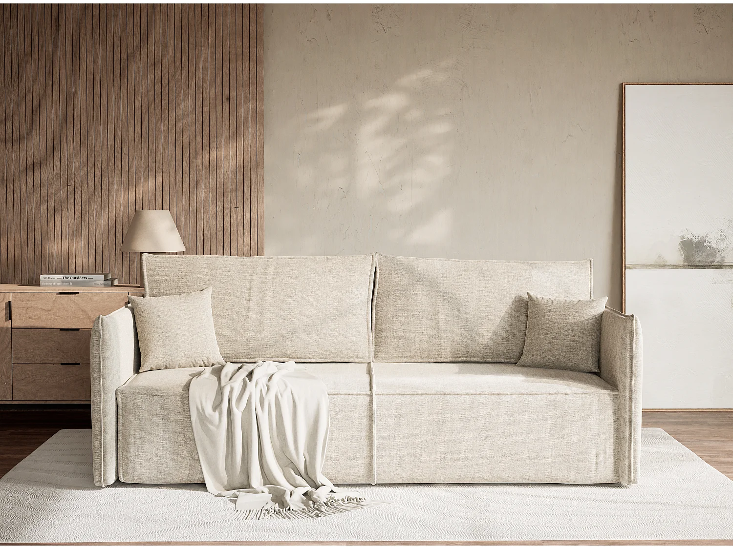 Sofa 3-Sitzer mit Schlaffunktion - Webstoff - beige - OBRA