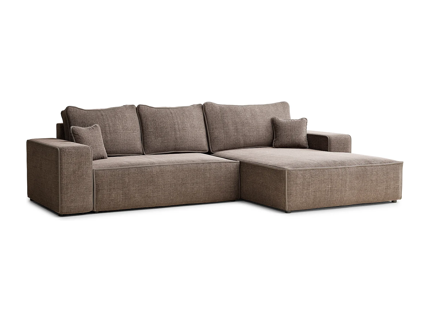 Canapé d'angle droit convertible en tissu chenille brun MODO