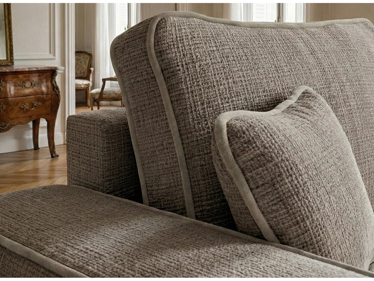 Canapé d'angle droit convertible en tissu chenille brun MODO