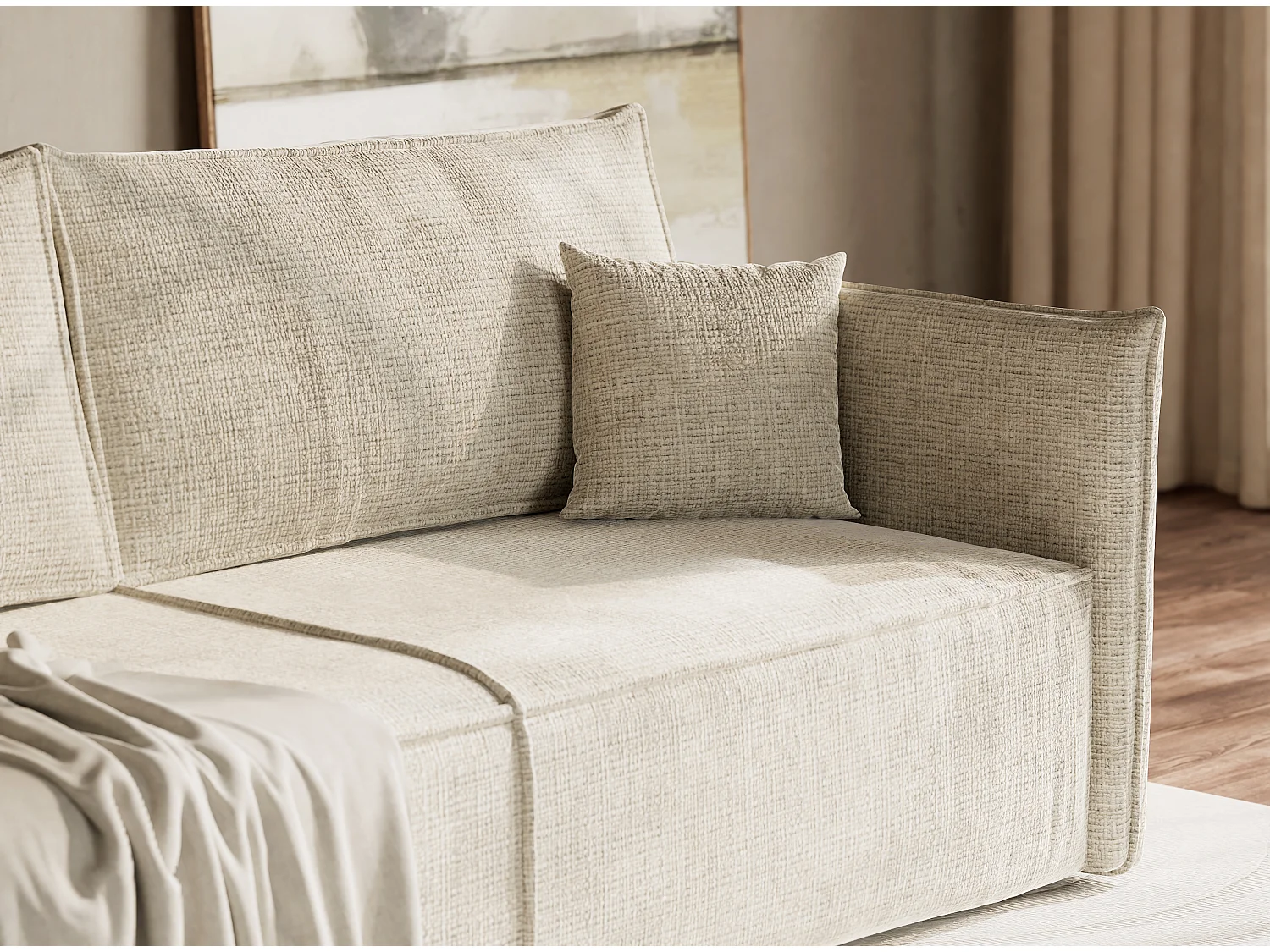 Canapé 3 places convertible en tissu chenille beige gris OBRA