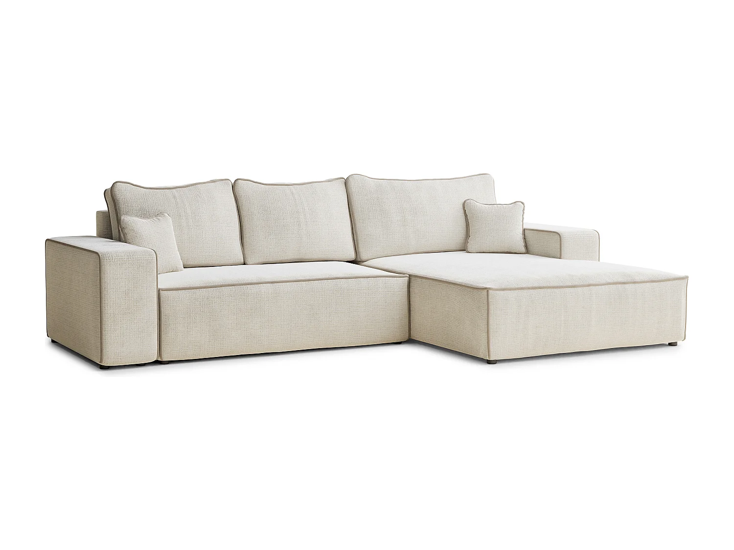 Canapé d'angle droit convertible en tissu chenille ivoire-beige MODO