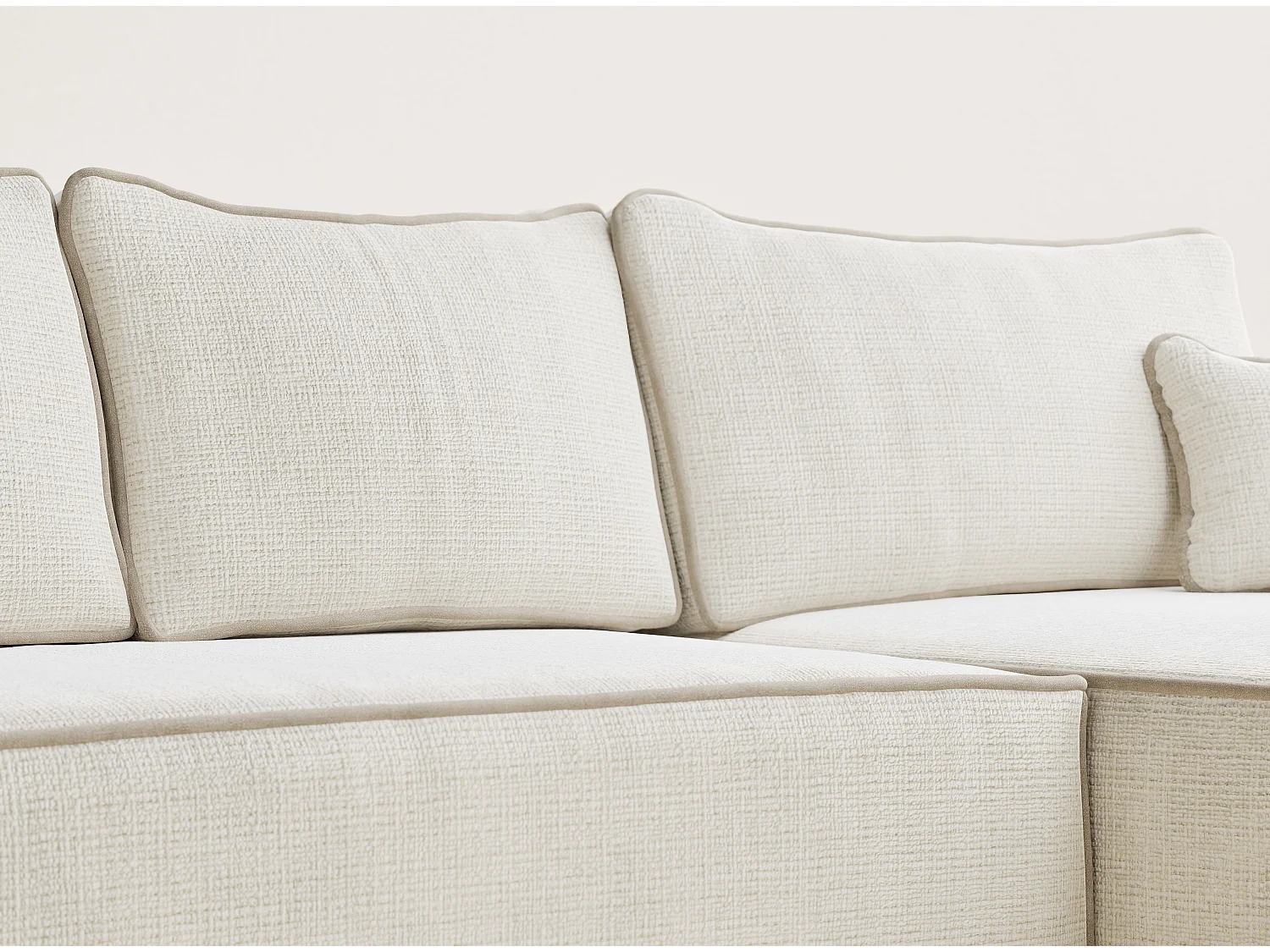 Canapé d'angle droit convertible en tissu chenille ivoire-beige MODO