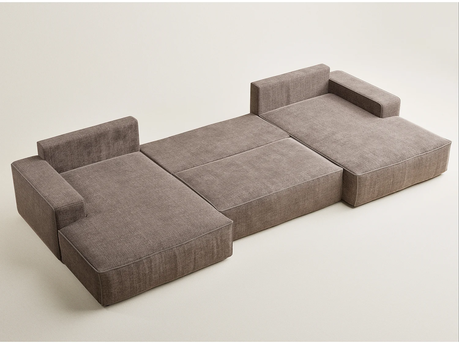 Canapé d'angle panoramique convertible en tissu chenille brun DESEO