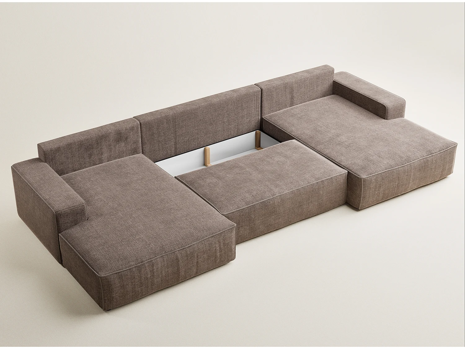 Canapé d'angle panoramique convertible en tissu chenille brun DESEO