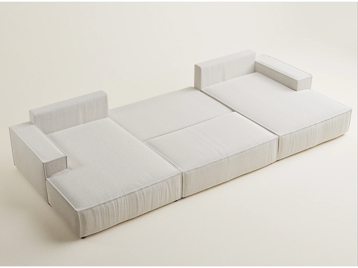 Canapé d'angle panoramique avec fonction lit en tissu tressé beige clair KYOTO