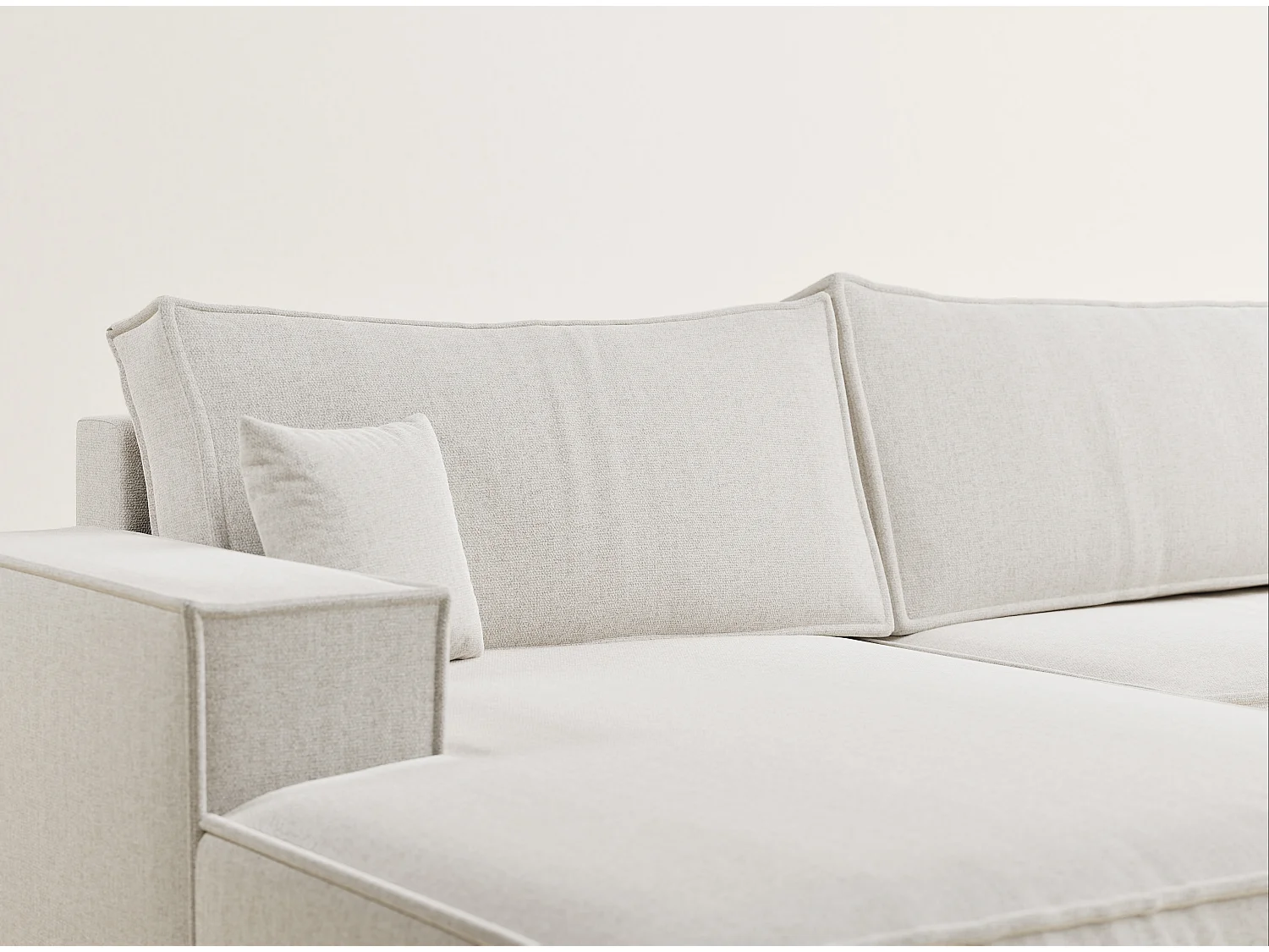 Canapé d'angle panoramique avec fonction lit en tissu tressé beige clair KYOTO