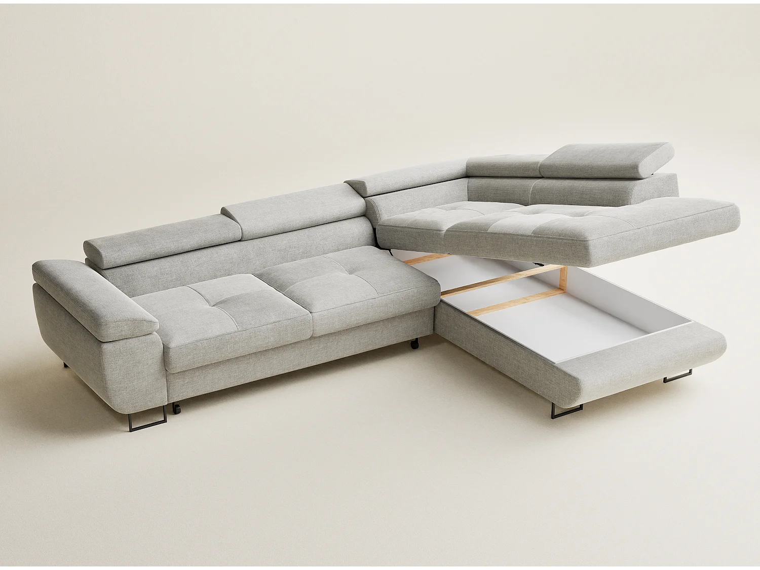 Canapé d'angle droit convertible en tissu chenille gris CONCORD