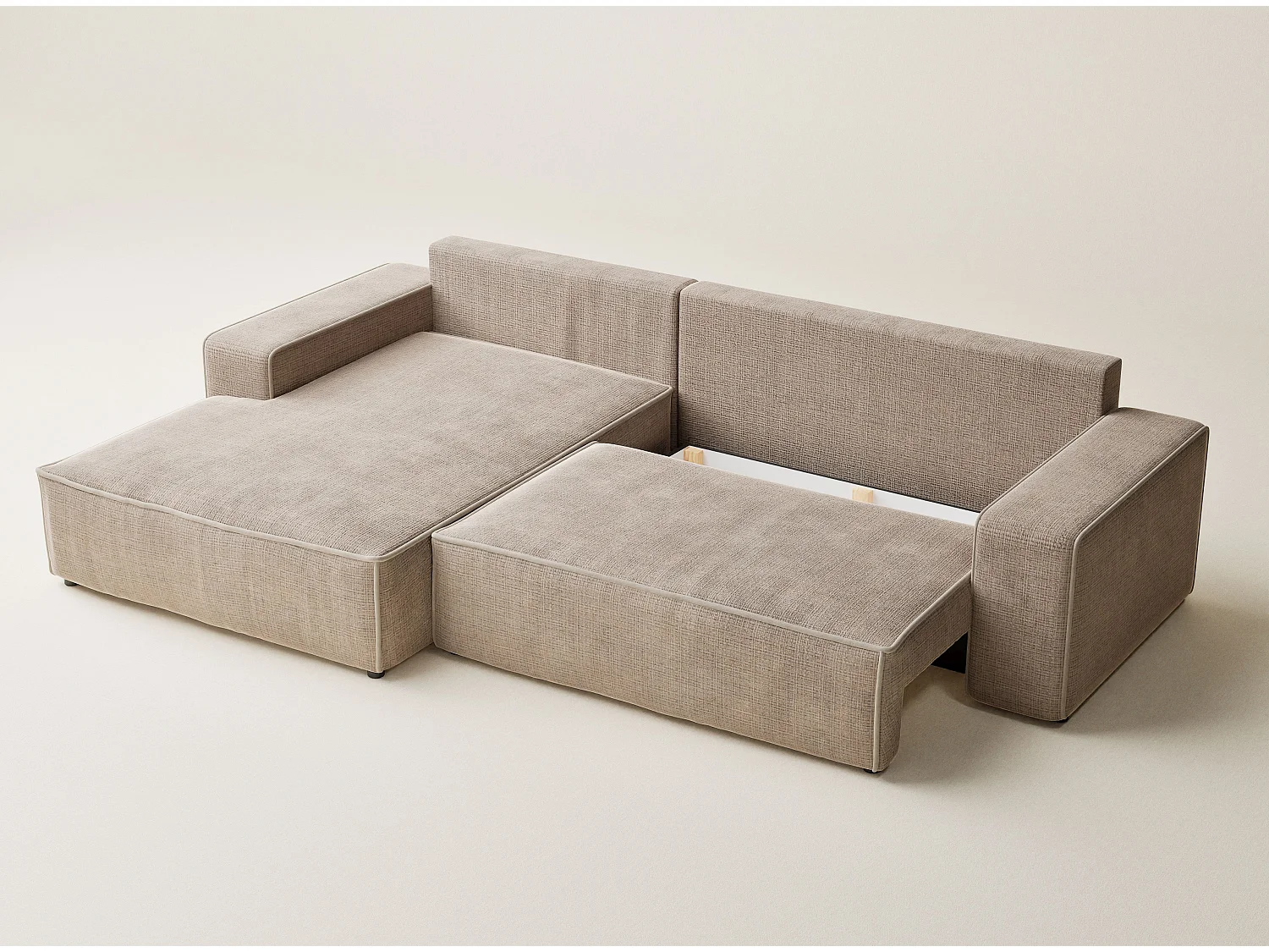 Canapé d'angle gauche convertible en tissu chenille beige MODO