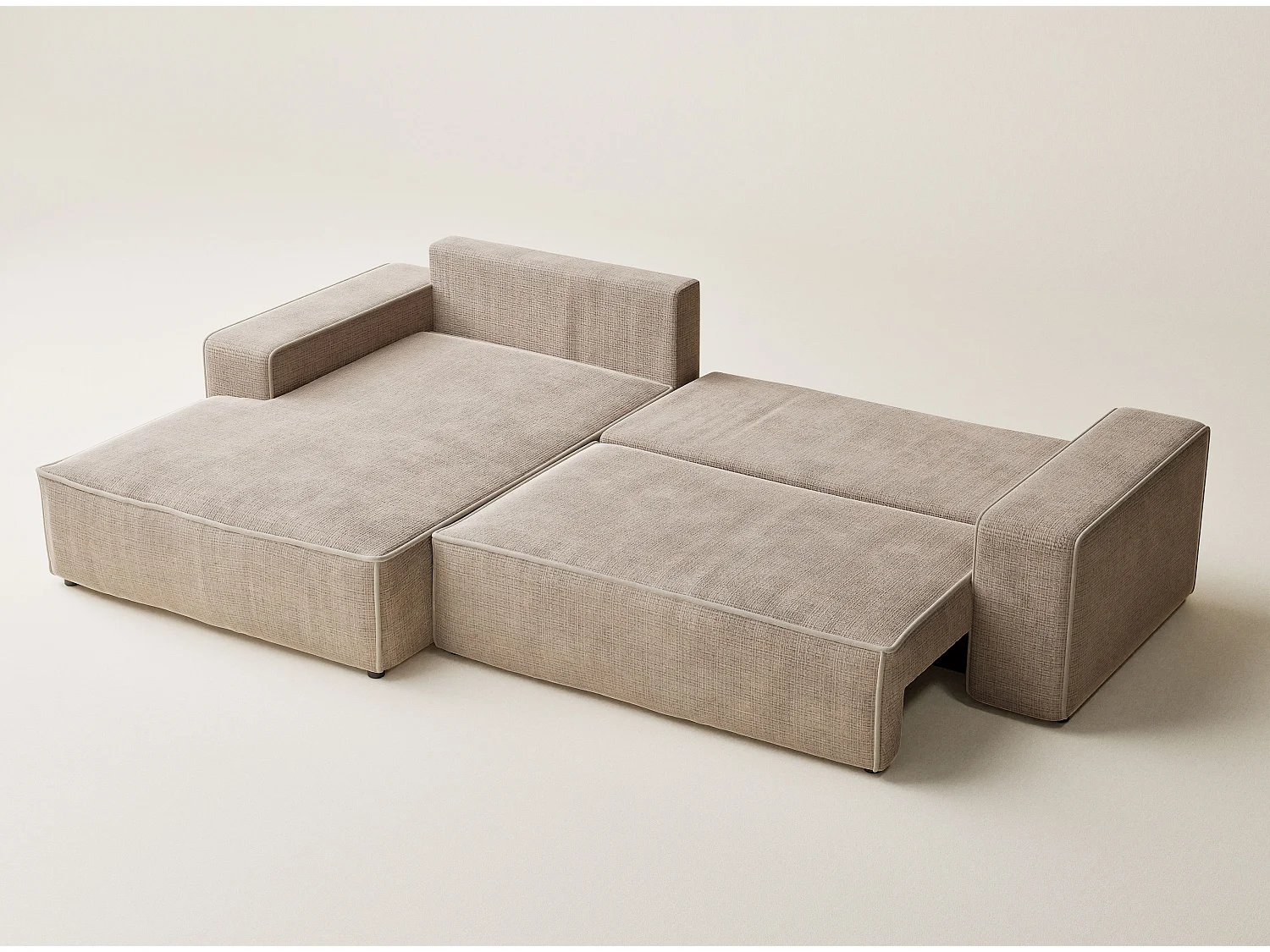 Canapé d'angle gauche convertible en tissu chenille beige MODO