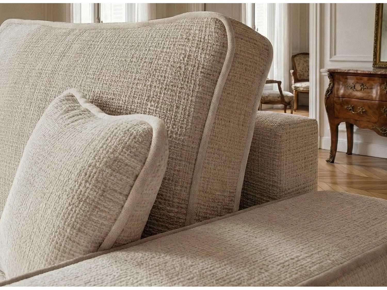 Canapé d'angle gauche convertible en tissu chenille beige MODO