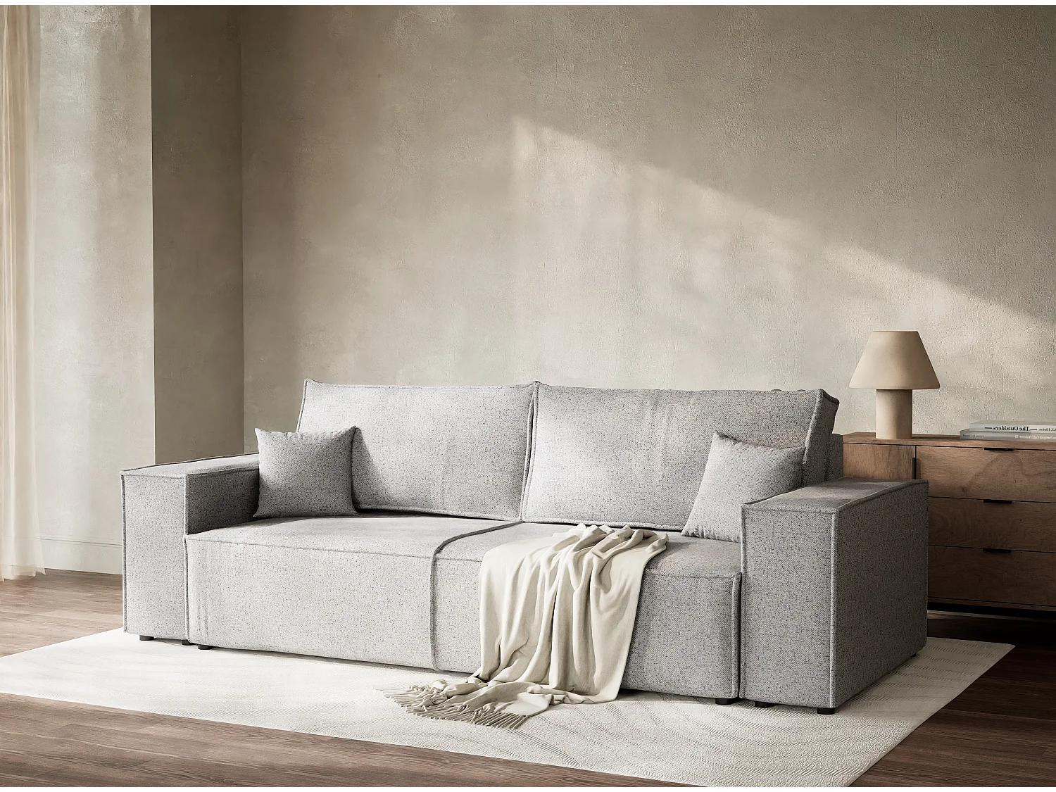 Canapé 3 places convertible en tissu tressé gris MILOS