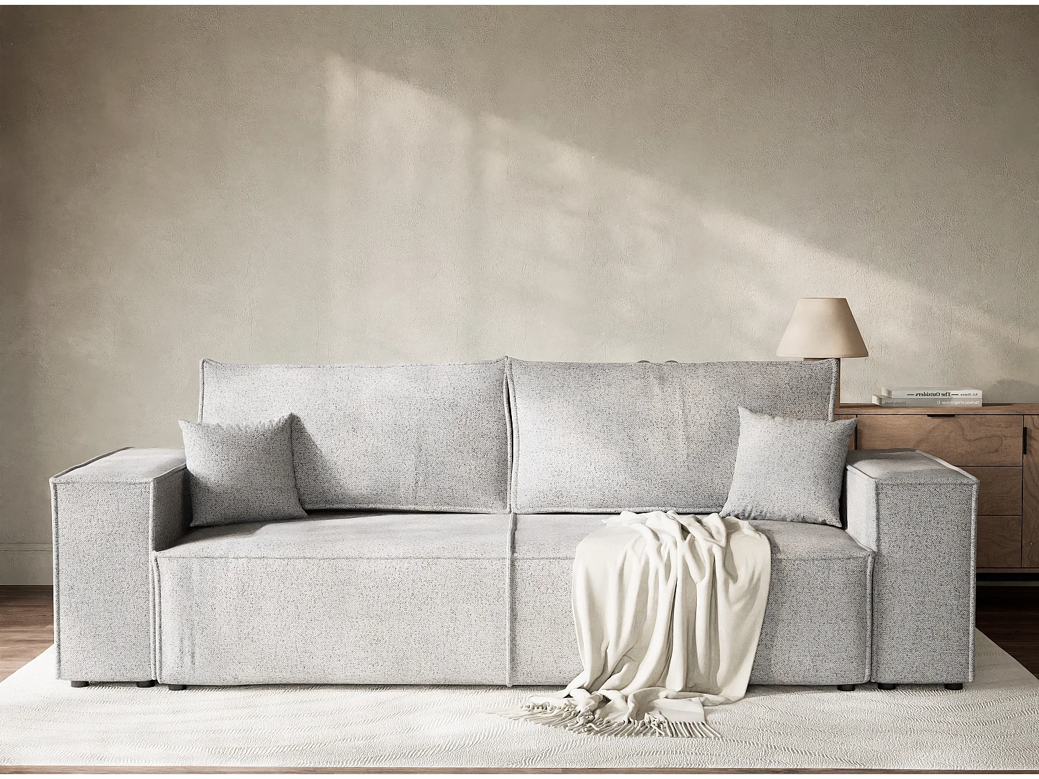 Canapé 3 places convertible en tissu tressé gris MILOS