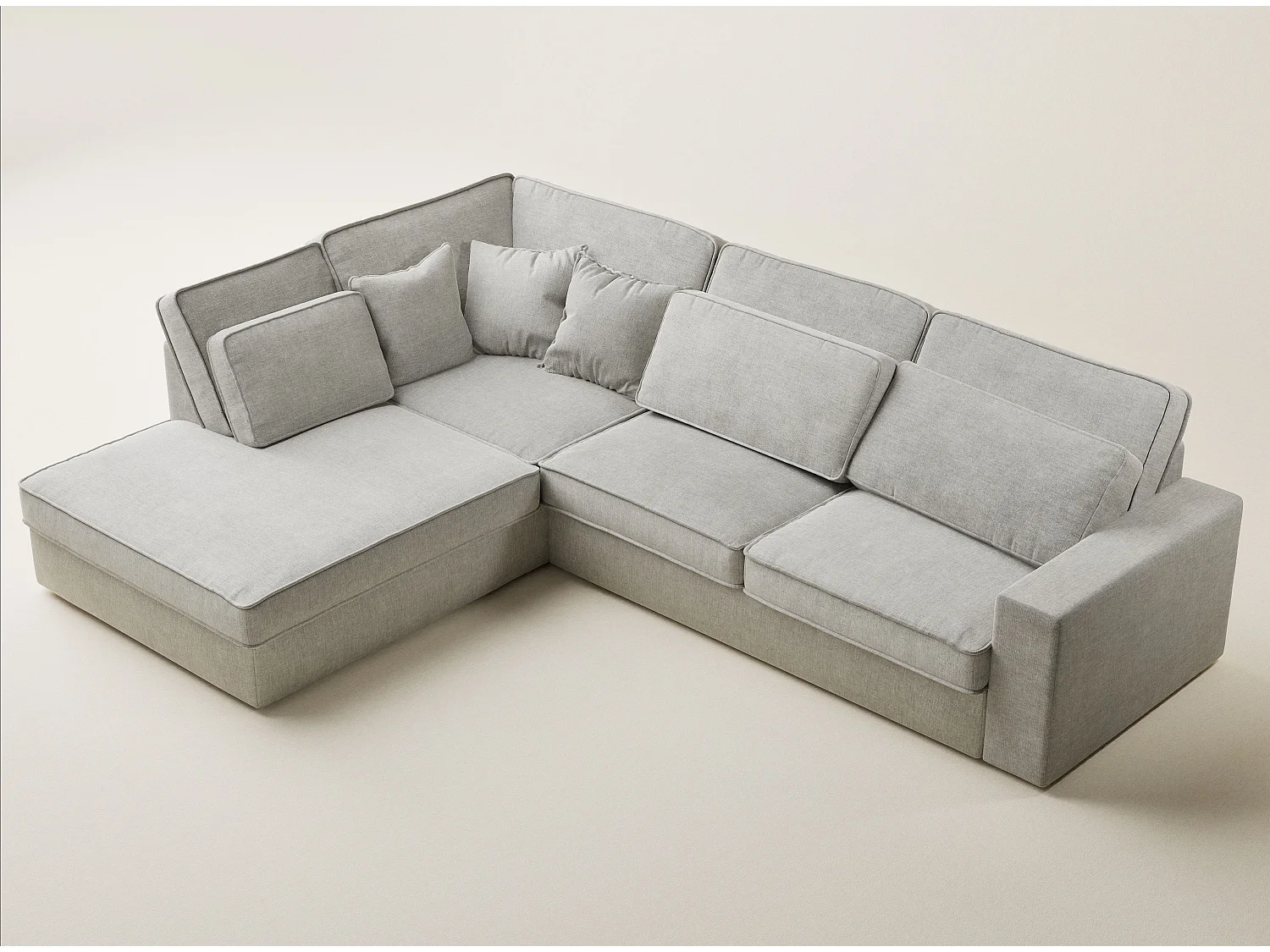 Canapé d'angle gauche 5 places en tissu chenille gris KIROU