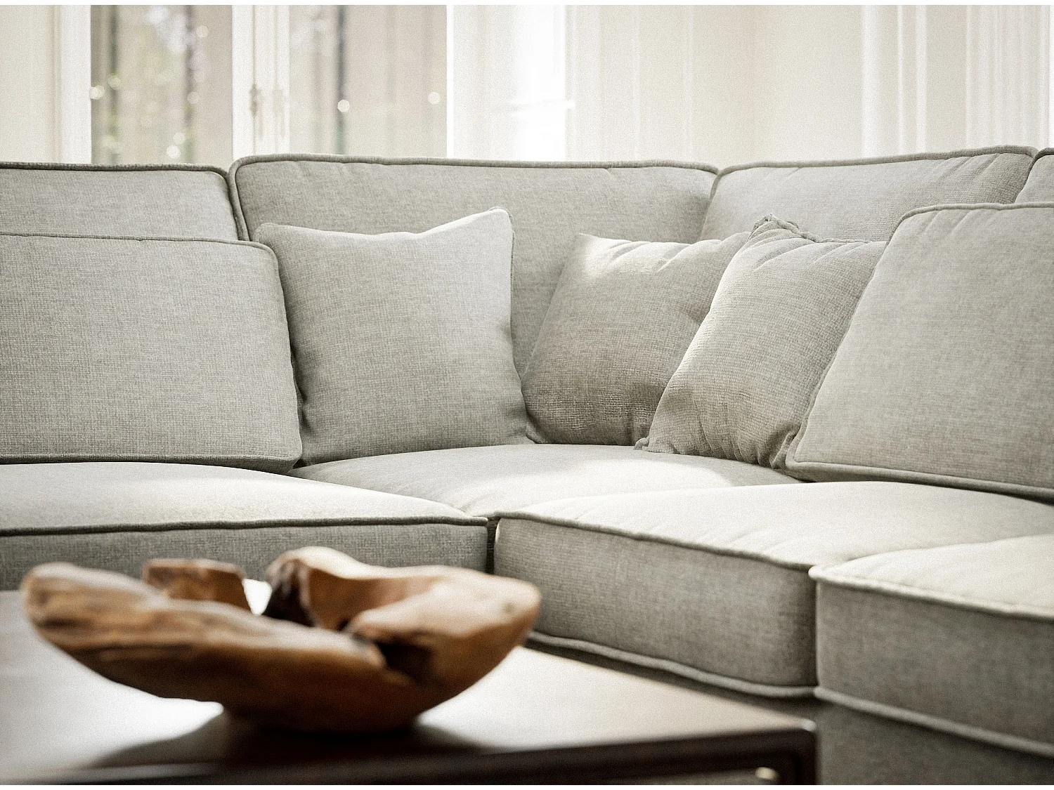 Canapé d'angle gauche 5 places en tissu chenille gris KIROU