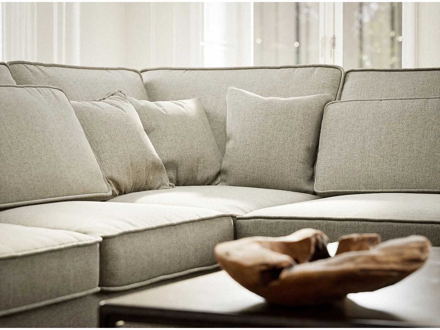 Hoekbank 5-zits met hoek rechts KIROU - geweven stof - beige