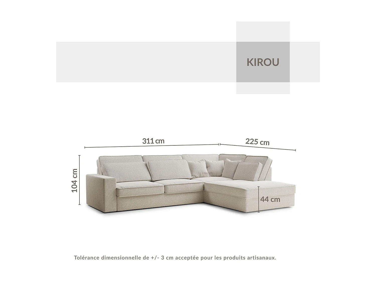 Hoekbank 5-zits met hoek rechts KIROU - geweven stof - beige