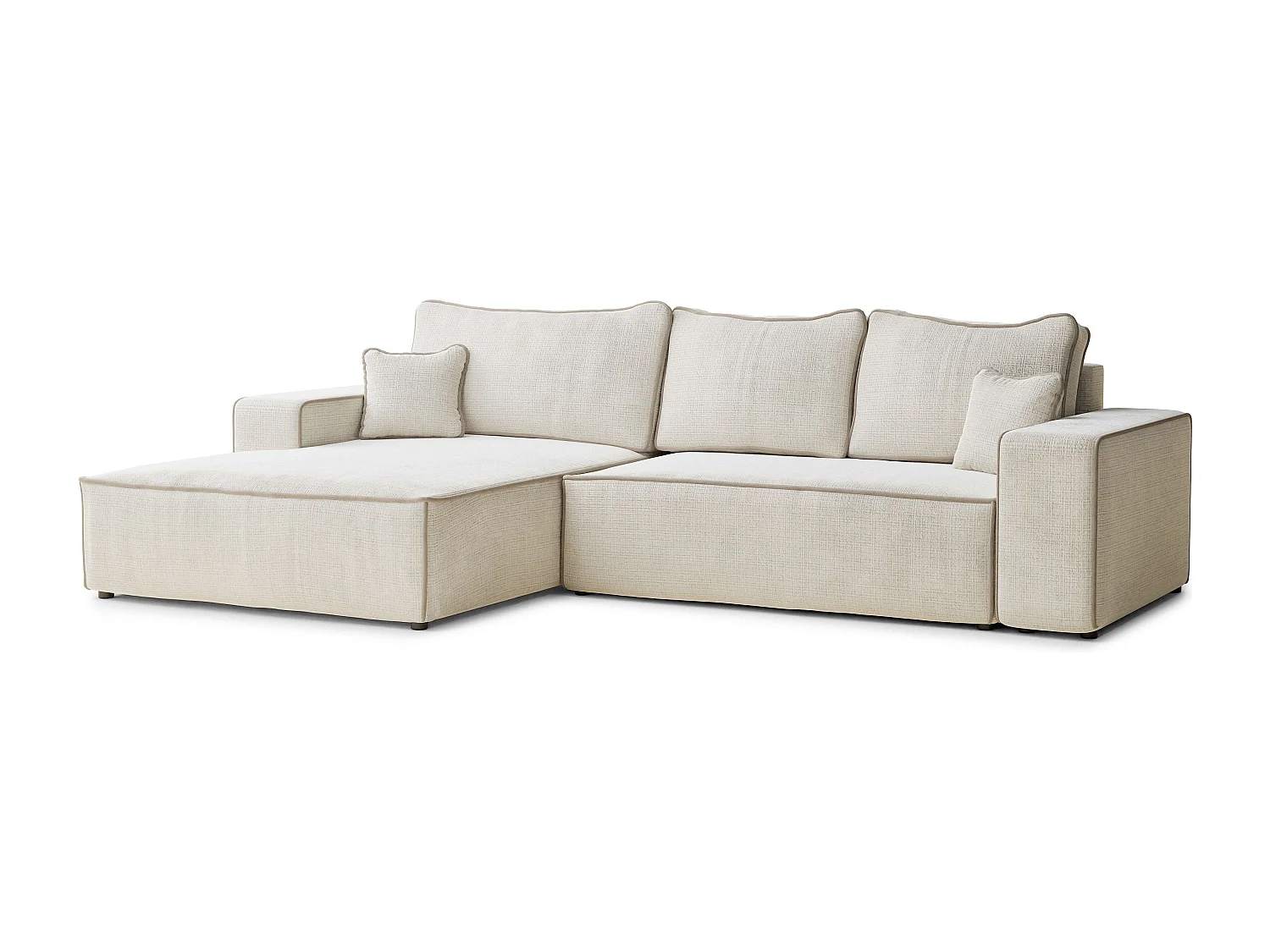 Canapé d'angle gauche convertible en tissu chenille ivoire-beige MODO