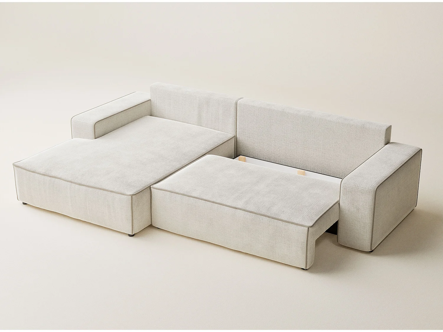 Canapé d'angle gauche convertible en tissu chenille ivoire-beige MODO