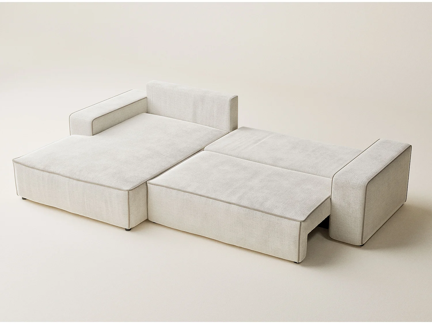 Canapé d'angle gauche convertible en tissu chenille ivoire-beige MODO