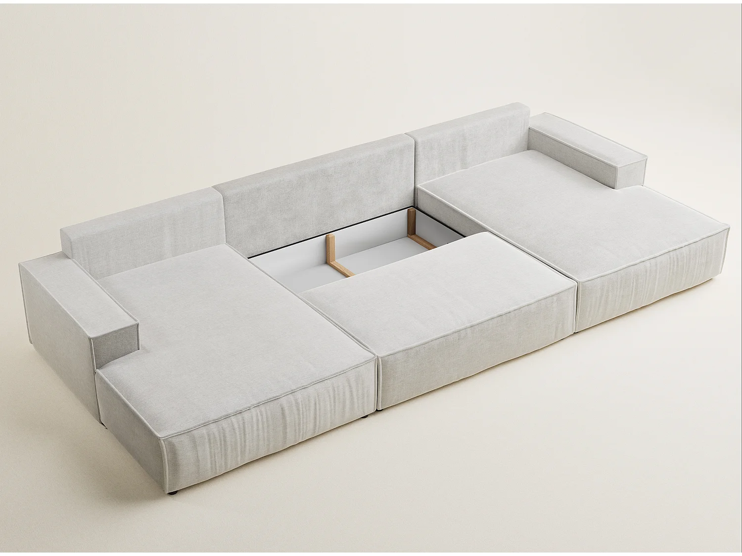 Canapé d'angle panoramique avec fonction lit en tissu chenille beige gris KYOTO