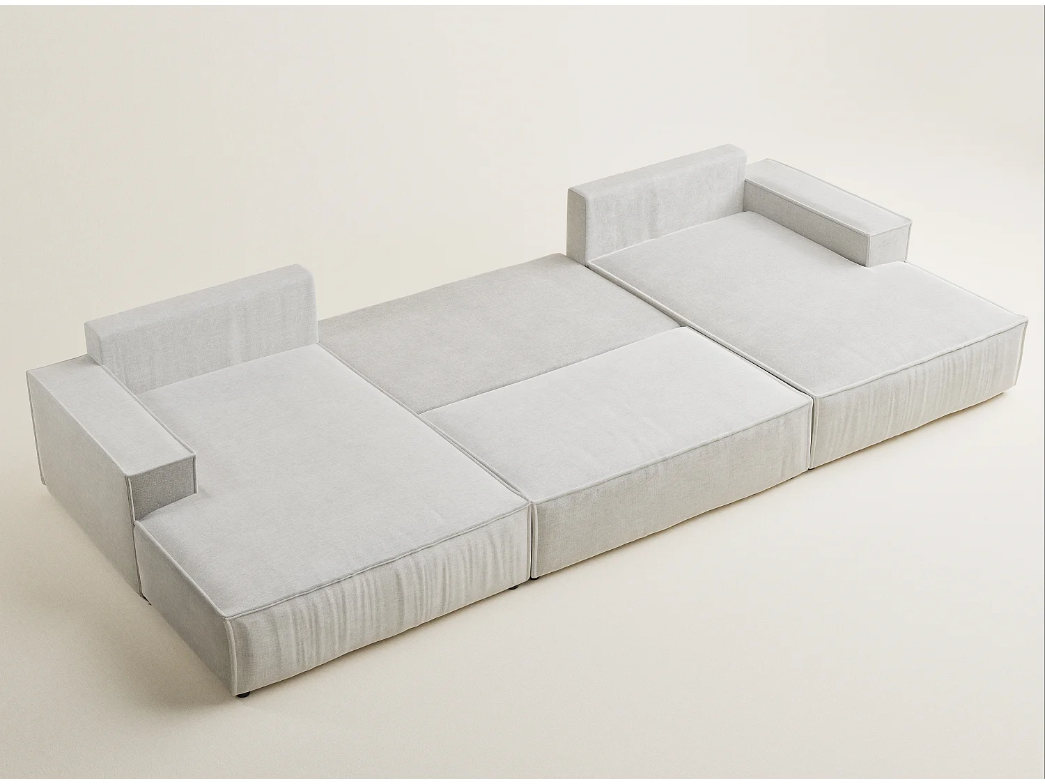 Canapé d'angle panoramique avec fonction lit en tissu chenille beige gris KYOTO