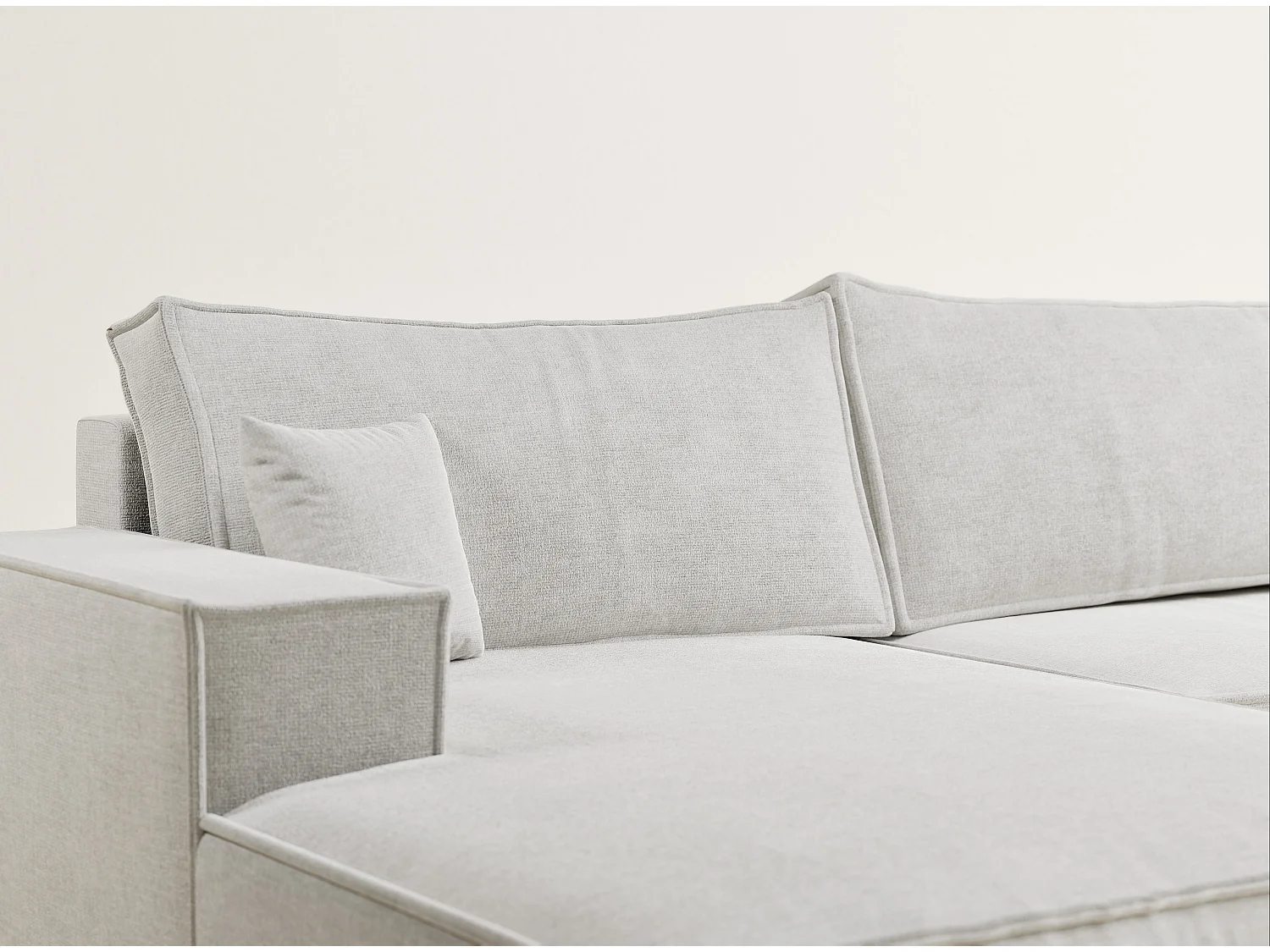 Canapé d'angle panoramique avec fonction lit en tissu chenille beige gris KYOTO