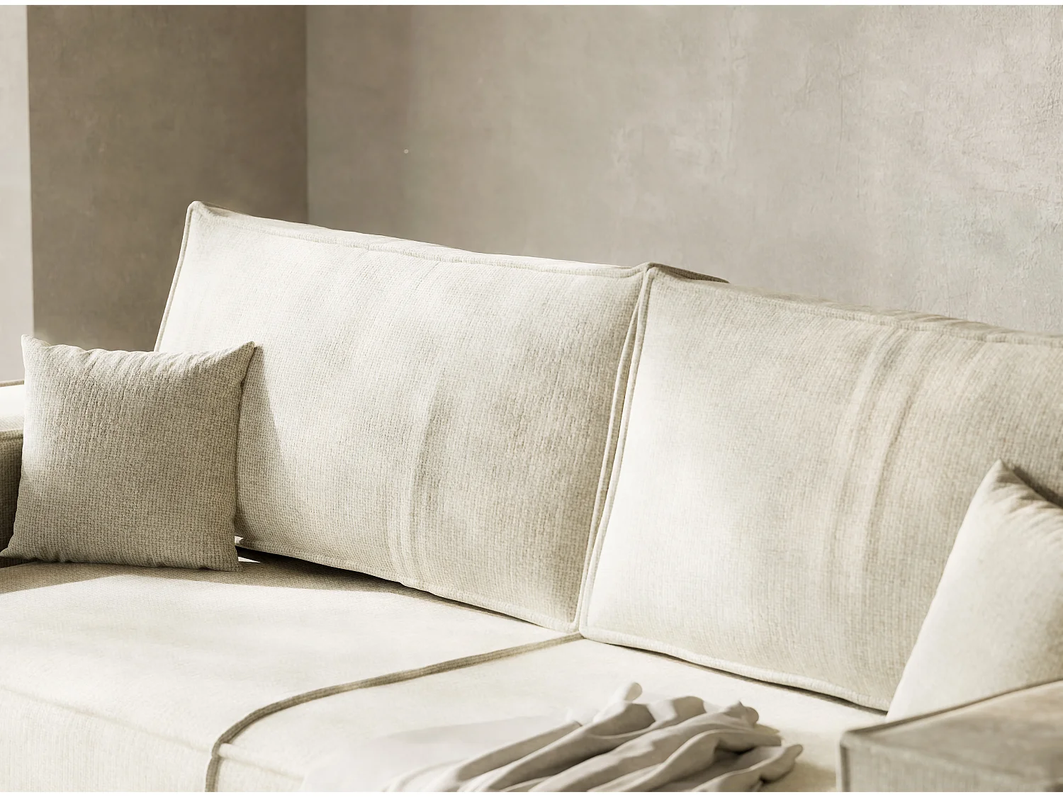 Canapé 3 places convertible en tissu chenille creme MILOS