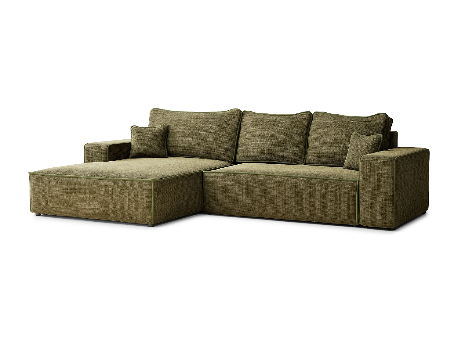 Canapé d'angle gauche convertible en tissu chenille vert olive MODO