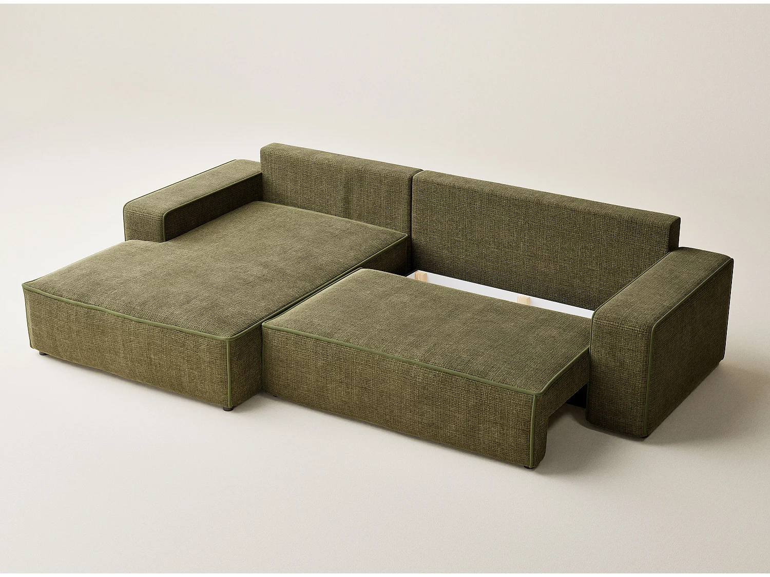 Canapé d'angle gauche convertible en tissu chenille vert olive MODO