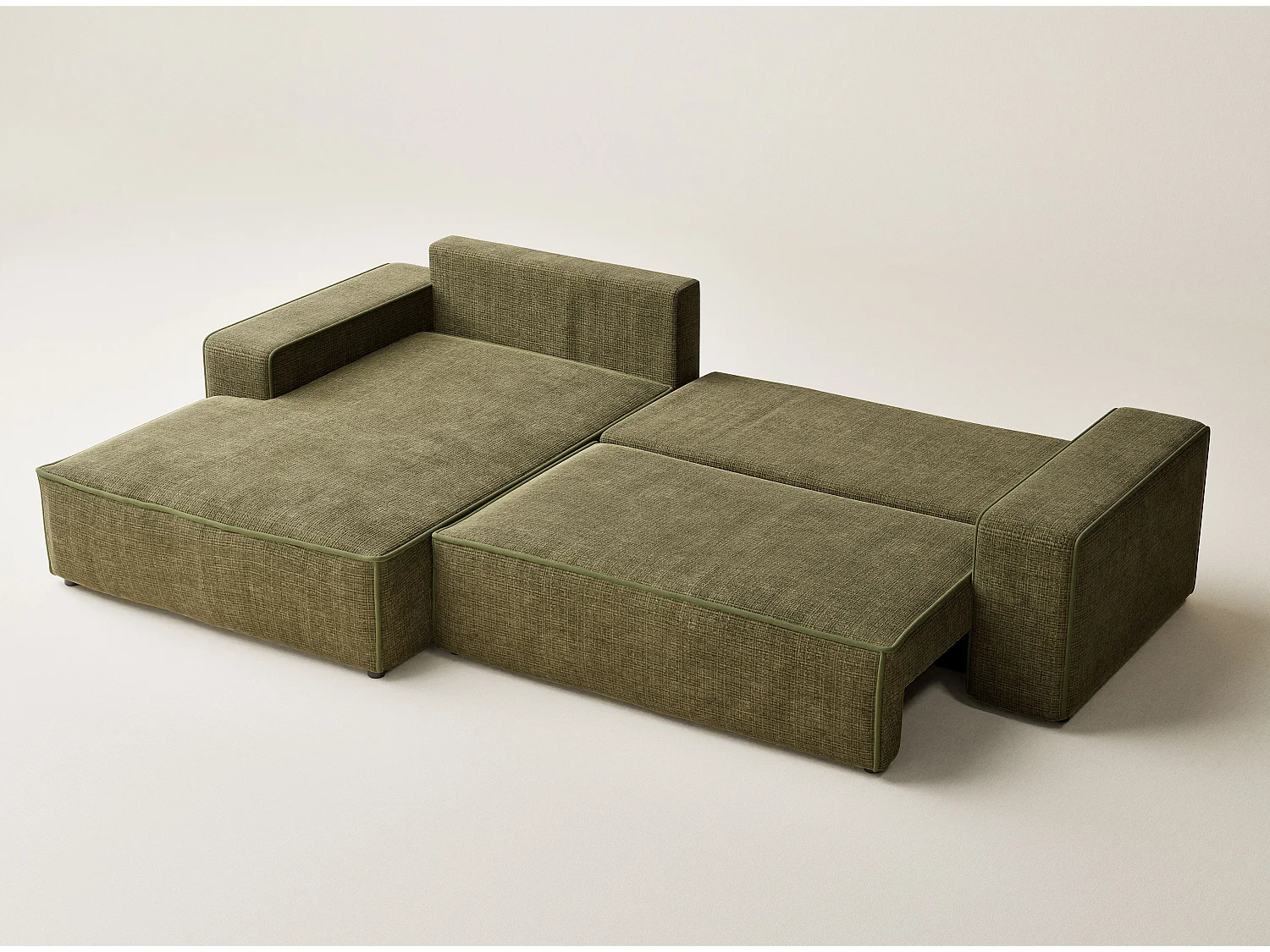 Canapé d'angle gauche convertible en tissu chenille vert olive MODO