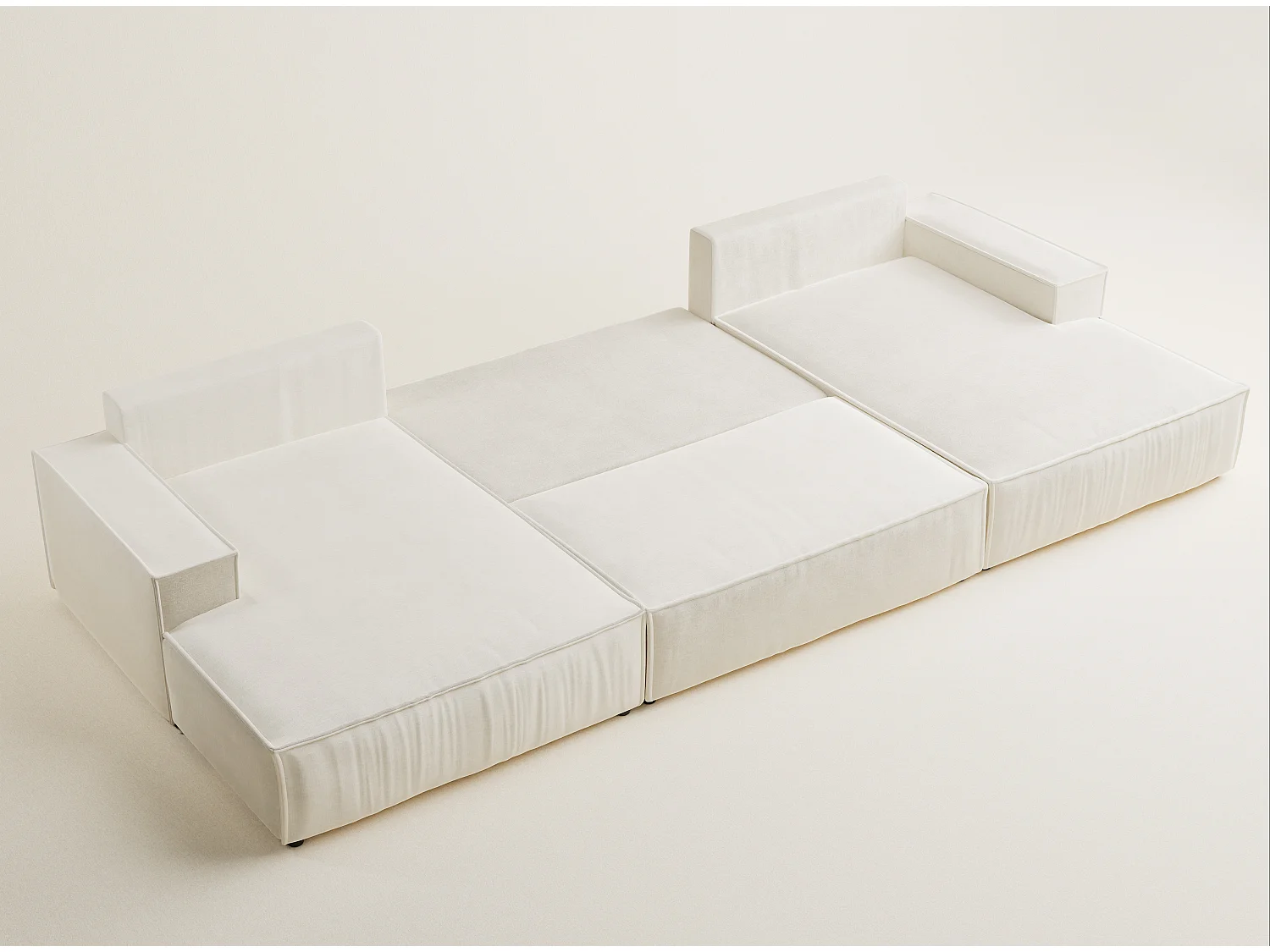 Canapé d'angle panoramique avec fonction lit en tissu chenille creme KYOTO