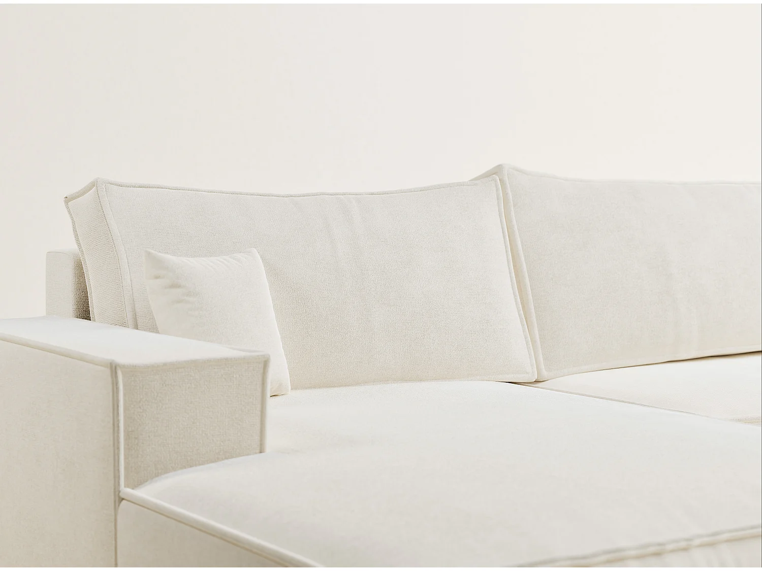 Canapé d'angle panoramique avec fonction lit en tissu chenille creme KYOTO