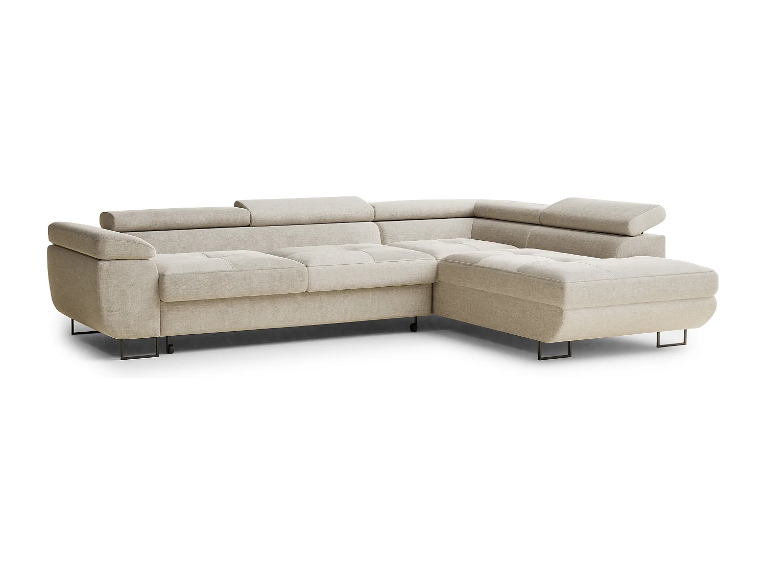 Canapé d'angle droit convertible en tissu chenille beige CONCORD